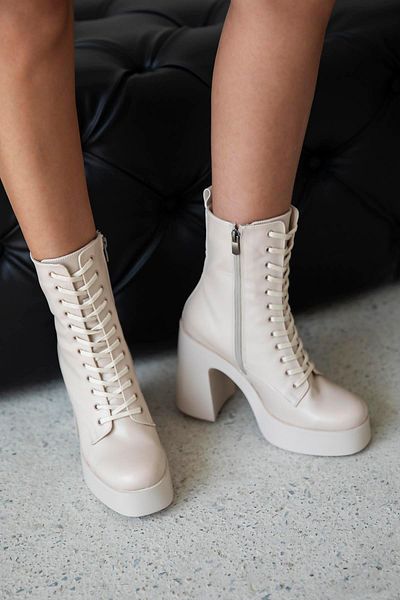 STRASWANS Myra Women's Platform Heel Leather Boots Beige