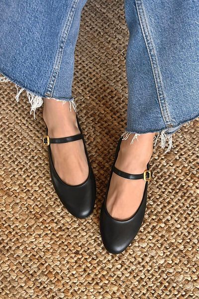 STRASWANS Hollie Women's Belt Detail Leather Ballerinas Black