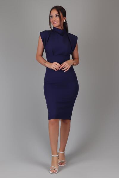 SWEETNESS Γυναικείο φόρεμα Navy Blue με γιακά και πιέτες