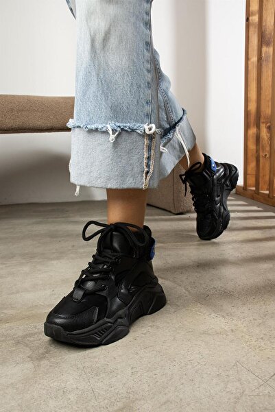 ShoeTek Destina Γυναικεία Sneakers Πλεκτά Αστραγάλου Υφαντά Αθλητικά Μποτάκια Μαύρα Δερμάτινα