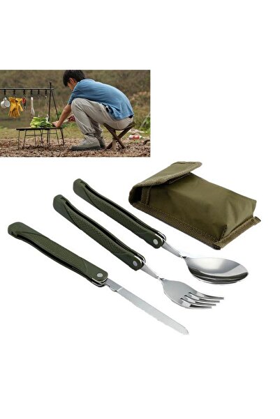 Çılgıntrend Katlanır Paslanmaz Çelik Kamp Piknik Çatal Bıçak Çatal kaşık seti