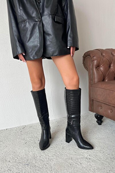 STRASWANS Sawyer Women's Pointed Toe Crocodile Boots Black