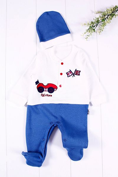 Babydonat Cars Patterned Baby Rompers with Hat
