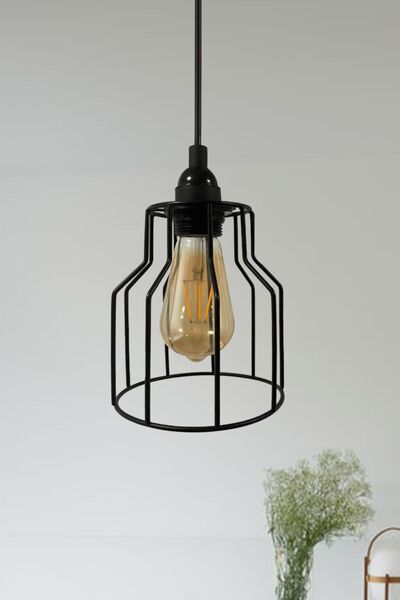 Bamyum Cage Siyah Metal Avize Mutfak Salon Cafe Ofis Pastane Tekli Sarkıt Lamba Aydınlatma Modeller