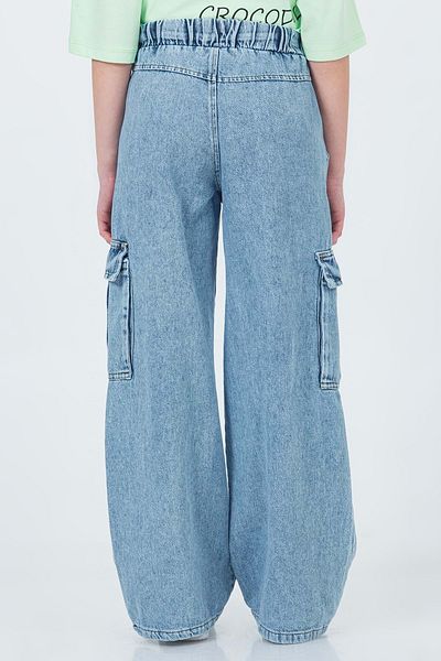 Hopi Kids Cargo Pocketed Elastic Waist Wide Leg Girl's Cargo Jeans