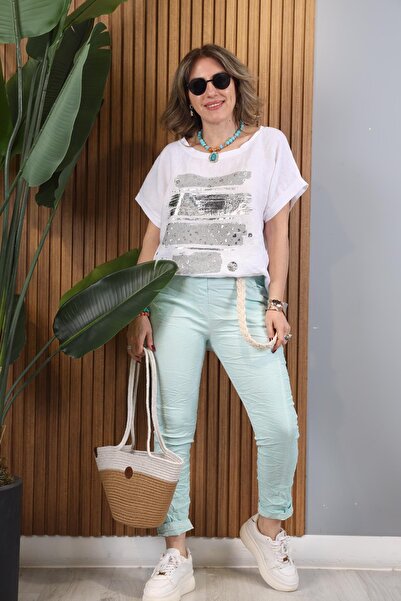 MİSLİNA BUTİK Halat Kemer İthal Su Yeşili Pantolon