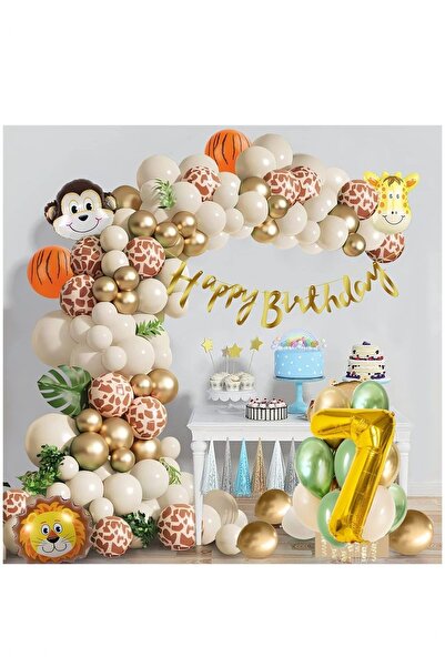 BİDOLUMUTLULUK Safari Desenli Doğum Günü Konsepti Parti Kutlama Doğum Günü Ko...