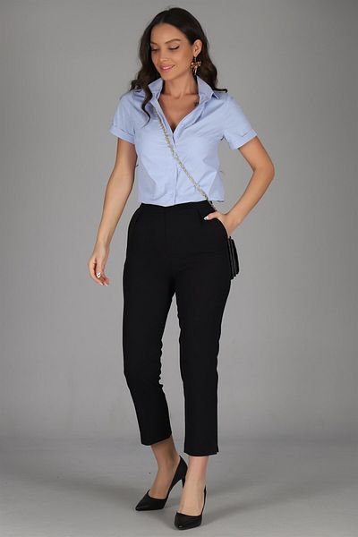 SWEETNESS Cămașă albastră din bumbac Lycra cu mânecă scurtă
