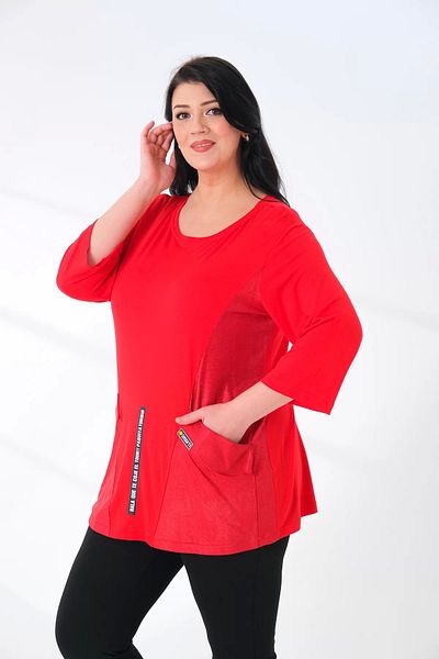 Lady Majestic Leather Look Pocket Detailed Women's Plus Size Blouse