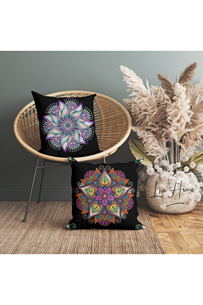 Lia Store طقم غطاء وسادة مزخرف مزدوج الجوانب بنمط ماندالا مكون من قطعتين