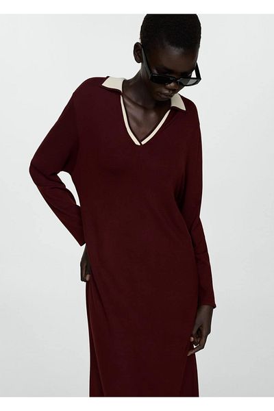 MANGO Woman Πλεκτό φόρεμα με γιακά αντίθεσης