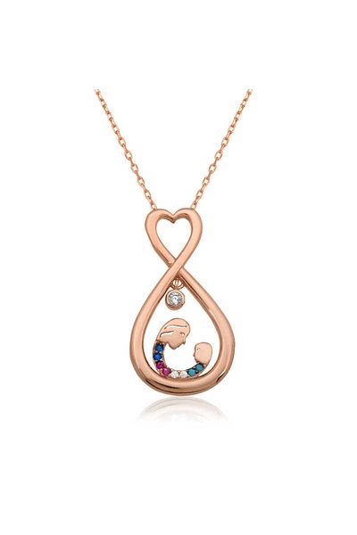 ECOME 925 Sterling Silver Endless Heart Mother Child Necklace Pt 26109177   [Mustazen]