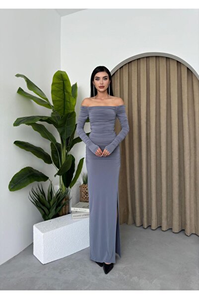conconmoda Sandy Kayık Yaka Uzun Chayla Elbise