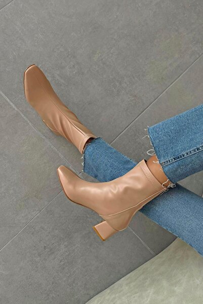 STRASWANS Beijing Women's Stretch Blunt Pattern Leather Boots Tan