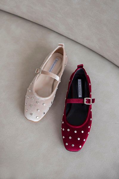 STRASWANS Azure Women's Drop Detail Velvet Ballerina Claret Red