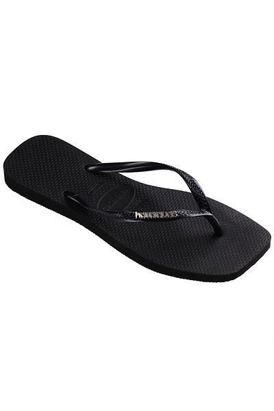 Havaianas Papuci negri pentru femei - Logo pătrat Metallic Blacksilver