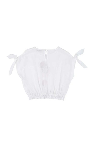 best kids Ecru Crop Blouse - Girl, Elastic Waist, Printed 12175