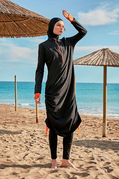 Marina Full Covered Black Hijab Swimsuit - Parachute M2414