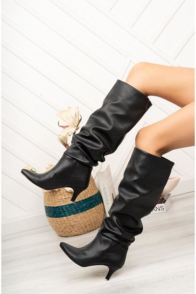 ELLOLİTA LUXURY SHOES SYT-2001 Черни ежедневни ботуши с тънки токчета и клин