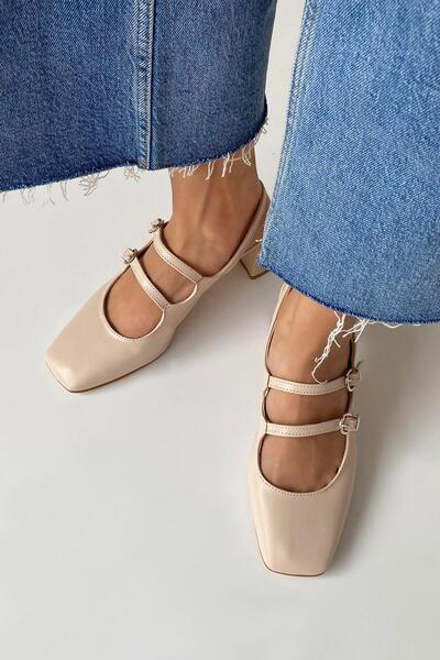 STRASWANS Harry Women's Heeled Leather Shoes Beige