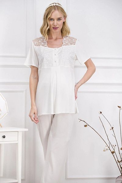 Arnetta Ecru Color Women's Maternity 3-Piece Pajama Set