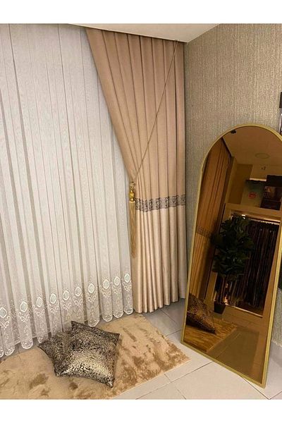 NİVEMESHOME Freesia Fj6331316v-401 - Cream/Gold 1/3 Thick Pleat Background Curtain APM