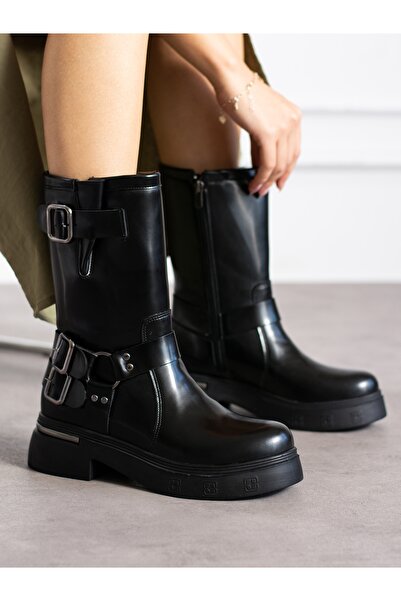 Alemdar Shoes RUA Siyah Rugan Toka Detay Kadın Bot