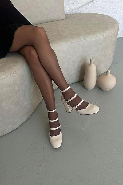 STRASWANS Franky Women's Heeled Patent Leather Shoes Beige