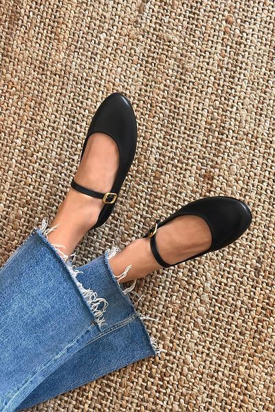 STRASWANS Hollie Women's Belt Detail Leather Ballerinas Black