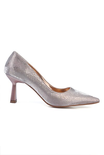 ShoeTek Luana Kadın Stiletto Kroko Desenli Topuklu Ayakkabı Roz Simli