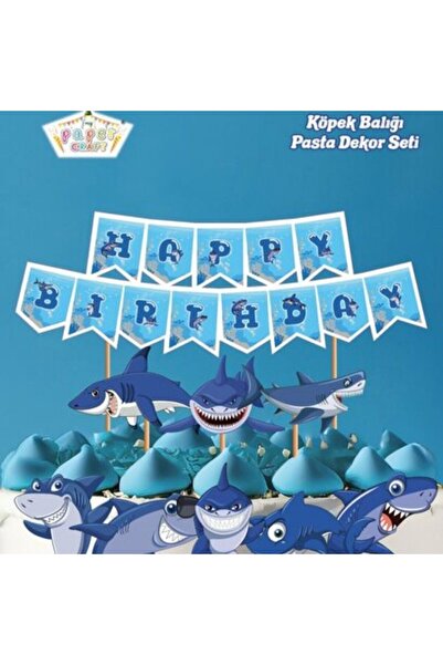 parti sürprizi Köpek Balığı Teması Happy Birthday Kürdanlı Set