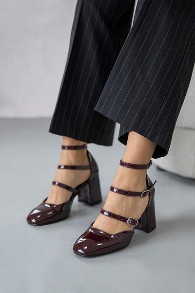 STRASWANS Franky Women's Heeled Patent Leather Shoes Claret Red