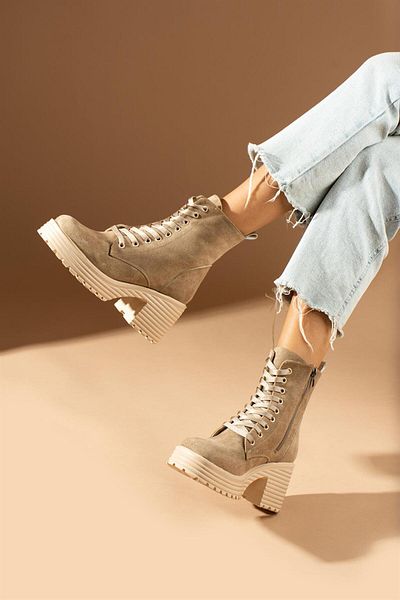 ShoeTek Anisa Γυναικείες Μπότες & Μποτάκια Lace Up Platform Sole Mink Suede