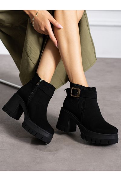 Alemdar Shoes Γυναικείες μπότες MILAN Μαύρες Suede Buckle Detail