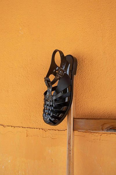 STRASWANS Regina Black Patent Leather Sandals - Women, Buckle Detailed