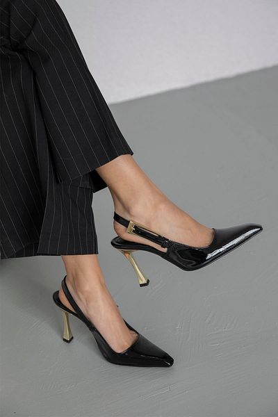 STRASWANS Kendra Women's Patent Leather Heeled Shoes Black