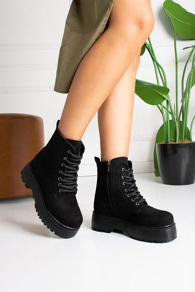 ShoeTek Clarisse Γυναικείες Μπότες Lace Up Μαύρο καστόρι