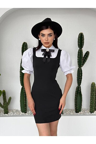 conconmoda Broşlu Mini Gömlek Elbise