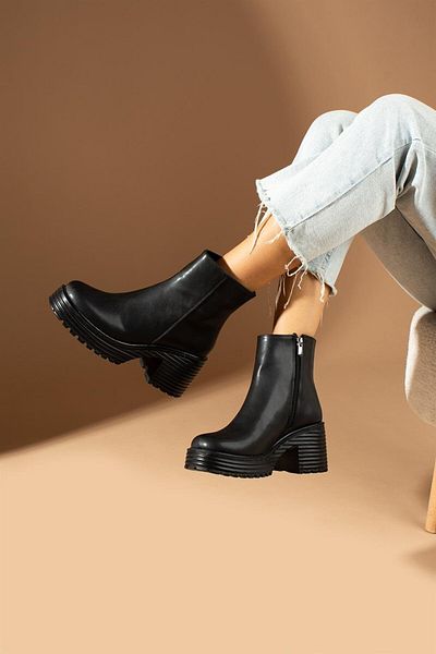 ShoeTek Cizme și cizme Adenya pentru damă, cu fermoar, talpă cu platformă, piele neagră