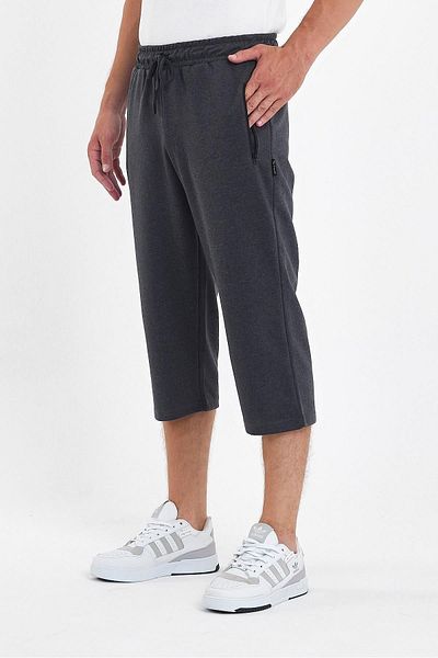 mmetalic Anthracite Men's Bermuda Capri - Zippered, Adjustable Elastic Waist Long Shorts
