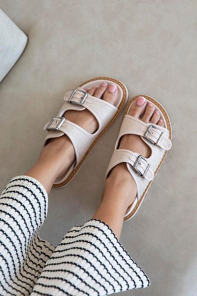 STRASWANS Papuci de piele de damă Beige Moss - Design casual cu detaliu de paie