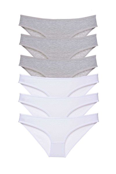 AC BOX 6 Pieces Super Eco Set Lycra Women's Slip Panties Gray White