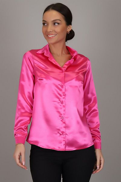 SWEETNESS Cămașă de seară din satin fucsia cu mânecă lungă