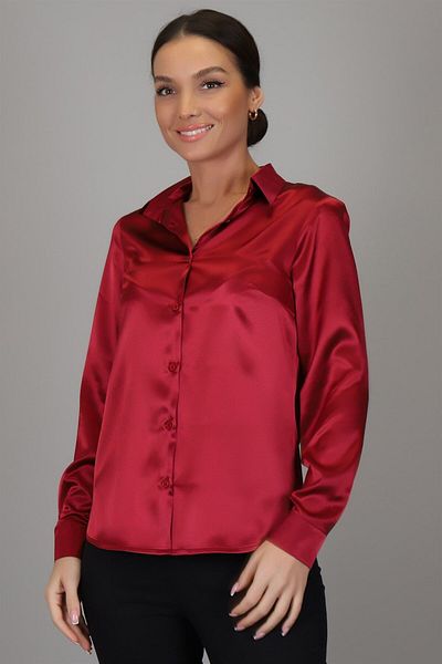 SWEETNESS Cămașă de seară din satin burgundă cu mânecă lungă