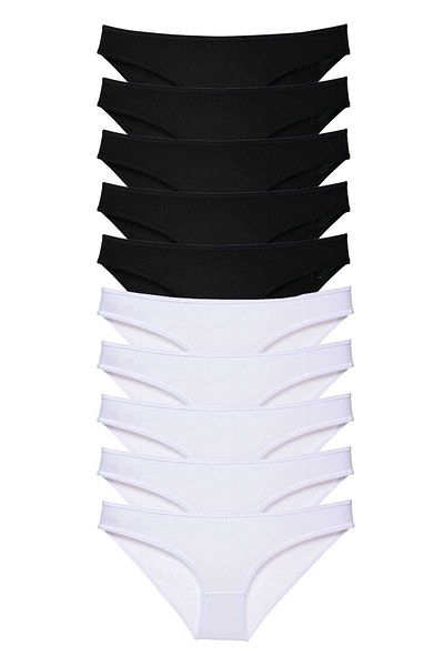 Angoravi 10 Pieces Eco Set Lycra Women's Slip Panties Black White