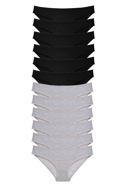 AC BOX 12 Pieces Super Eco Set Lycra Women's Slip Panties Black Gray