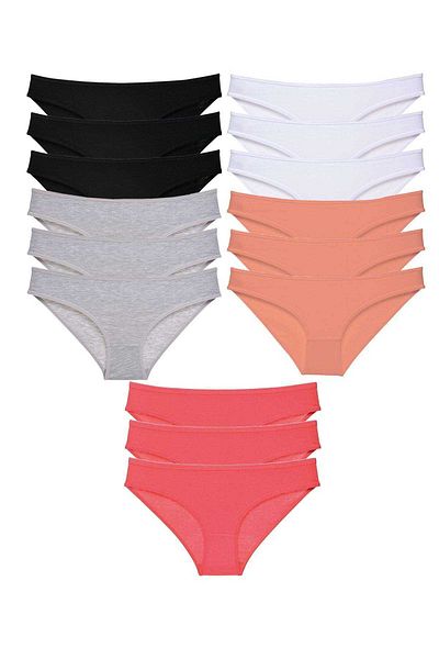 AC BOX 15 Pieces Super Eco Set Lycra Women's Slip Panties Black Skin Gray White Fuchsia
