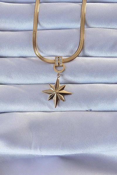 Leyaa 316L Steel Gold Color Zircon Stone Italian Chain Polar Star Necklace