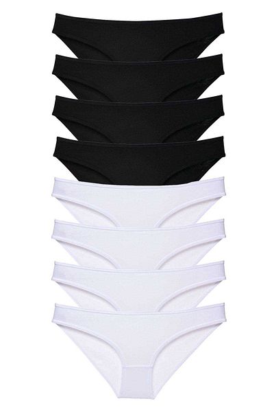 AC BOX 8 Pieces Super Eco Set Lycra Women's Slip Panties Black White
