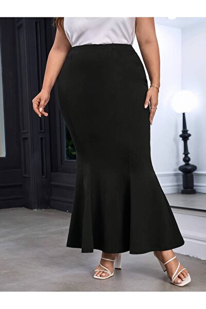 WAYS Women's Black Diver Fish Retractor Skirt Plus Size Maxi Length Skirt